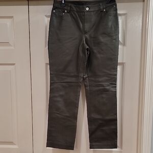 Women's Olive Leather Pants